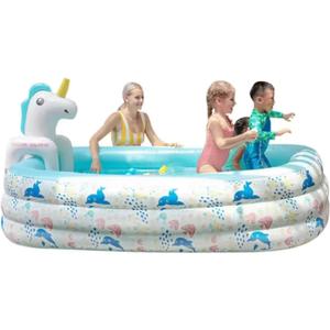Inflatable Swimming Pool, Inflatable Unicorn Game Center, Outdoor Amusement Park, Inflatable Water Park with Sprinkler System(300 * 180 * 60CM)