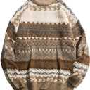 Mens Grandpa Sweater Vintage Aesthetic Knit Striped Casual Long Sleeve Pullovers Y2k Grunge Streetwear (Large, Khaki)