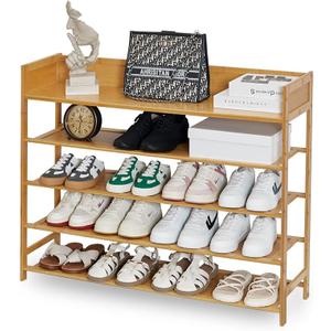 Bamboo Shoe Rack Organizer, 5 Tier Shoe shelf Storage Organizer, For Entryway, Hallway, and Closet (Nature-39.4")