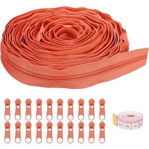uxcell #5 10 Yards Nylon Coil Zippers, Bulk Coil Zipper by The Yards with 20 Pcs Zippers Sliders and Ruler for DIY Tailor Sewing Craft Bag Clothes, Orange