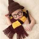 Newborn Photography Props Magic Wizard Witch Hat Scarf Wand Glasses Frame Decoration, 4 PCS Baby Halloween Photoshoot Propsy Outfits, Baby Cosplay Party Costume Supplies