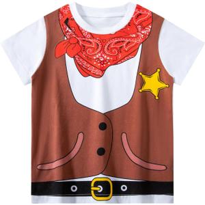 Toddler Boy Cowboy Pirate T-Shirt Halloween Thanksgiving Party Novelty Funny Short Sleeve Tee