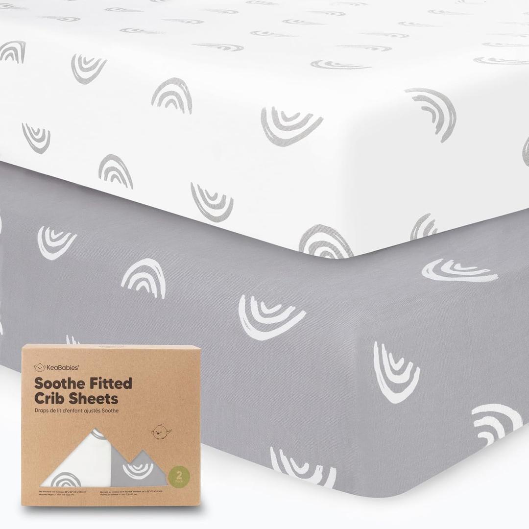 KeaBabies 2-Pack Organic Crib Sheets for Boys, Girls - 52x28 Fitted Crib Mattress Sheet Neutral, Breathable Jersey Cotton Cover for Baby Bed, Toddler Mattress, Soft & Cute Prints (Rainbow)
