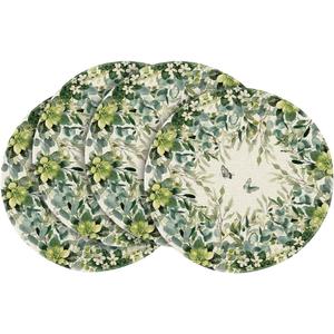 Artoid Mode Eucalyptus Butterfly Summer Placemats Set of 4, 14 Inch Round Seasonal Wild Flowers Table Mats for Party Kitchen Dining Decoration (Beige/Green)