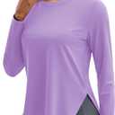 MAGCOMSEN Women's Sun Shirts UPF 80+ Long Sleeve Quick Dry Workout Tops | Moisture-wicking, Sun Protection, UV Protection, High Side Splits, Soft, Lightweight, Athletic, Running, Hiking, Yoga, Golf (Purple, L)