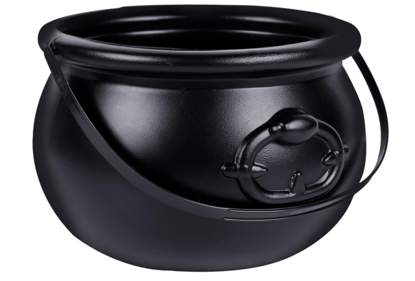 Zcaukya St Patricks Day Coin Pot, 7.4" Black Plastic Cauldron Kittle with Handle, Punch Bowl for Parties, Parade, Carnival, Dressing Accessories, Halloween Trick or Treat, Easter Egg Hunt