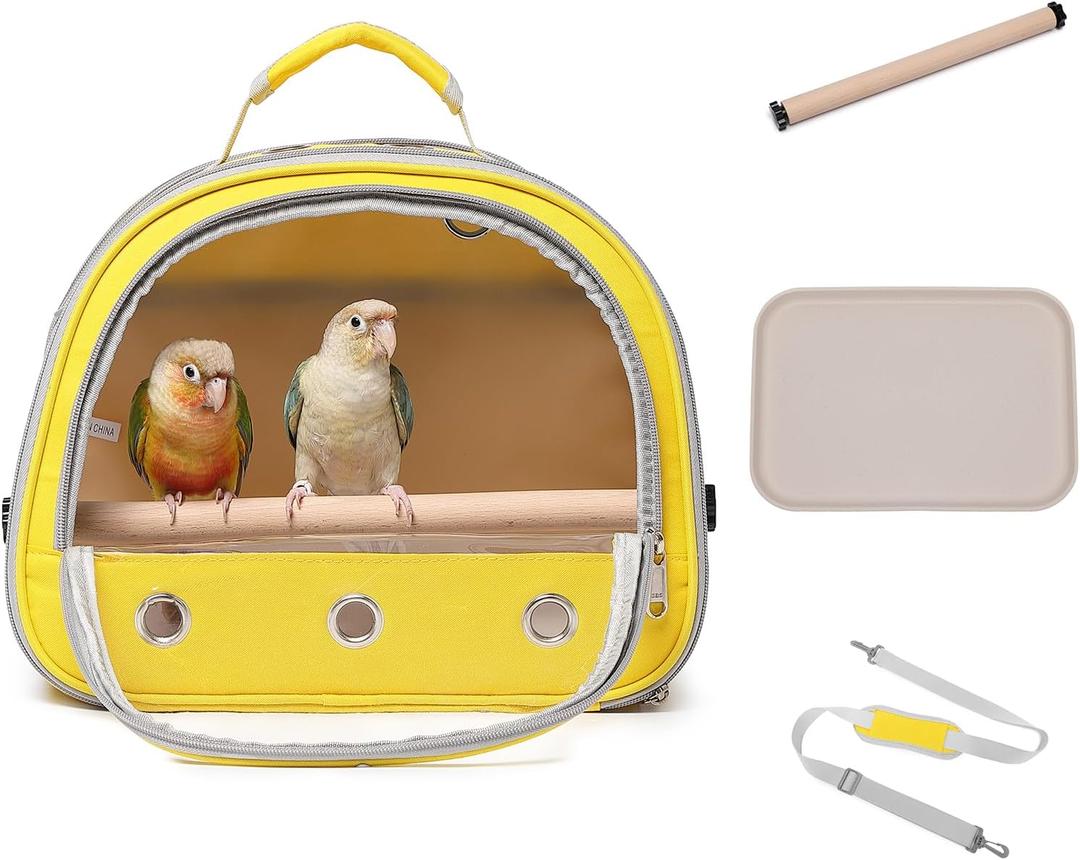 Bird Carrier,Bird Cage Parakeet Parrot Budgie Carrier Backpack for Small Birds, Travel Bird Cages with Perch, Transparent Ventilation Cockatiels, Lightweight Pet Carrier for Outdoor Use(Yellow)
