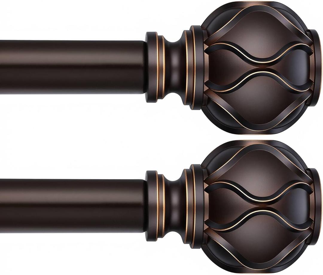 WIN4ALL 2 Pack Bronze Heavy Duty Curtain Rods for Windows 66 to 120 inch, 1 Inch Adjustable Decorative Long Curtain Rods For Bedroom, Living Room (Bronze,16"-120)