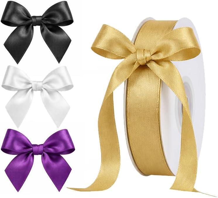 Halloween Double Faced Satin Ribbon, 3/8 Inch Wide Orange Black Purple White Ribbons, Crafts, Hair Bows, Party Decorations  4 Rolls, Total 96 Yards