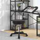 KKTONER Round Rolling Stool PU Leather Height Adjustable Swivel Drafting Work SPA Salon Stools Chair with Wheels, Black