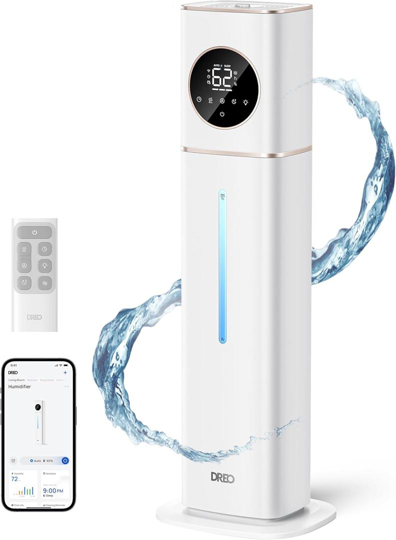 DREO HM735S 11L Smart Humidifier Large Room 700 ft, 100H Cool Mist Air Humidifiers for Bedroom, Top-Fill, Clean Tank Technology, 26dB, Auto Mode, Aroma Box, RGB, Remote & APP Control, Baby, White