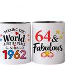 1962 64th Birthday Gifts For Women Coffee Mugs, 64 year old Birthday Gift Ideas for Women Her Man, Dad, Husband, 64th Birthday Cups Black White 11oz (64)