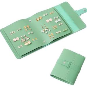 QBestry Stud Earring Organizer Book Travel Stud Earring Holder Organizer Girls Earring Holder Book, 42 Pairs Earrings Storage Organizer Travel Earrings Organizer for Women Earring Travel Case Green