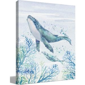 BIWSHA Whale Ocean Blue And White Decor, Nautical Beach Ocean Wall Decor for Bathroom Bedroom Home Living Room, Canvas Wall Art 11x14 Inches