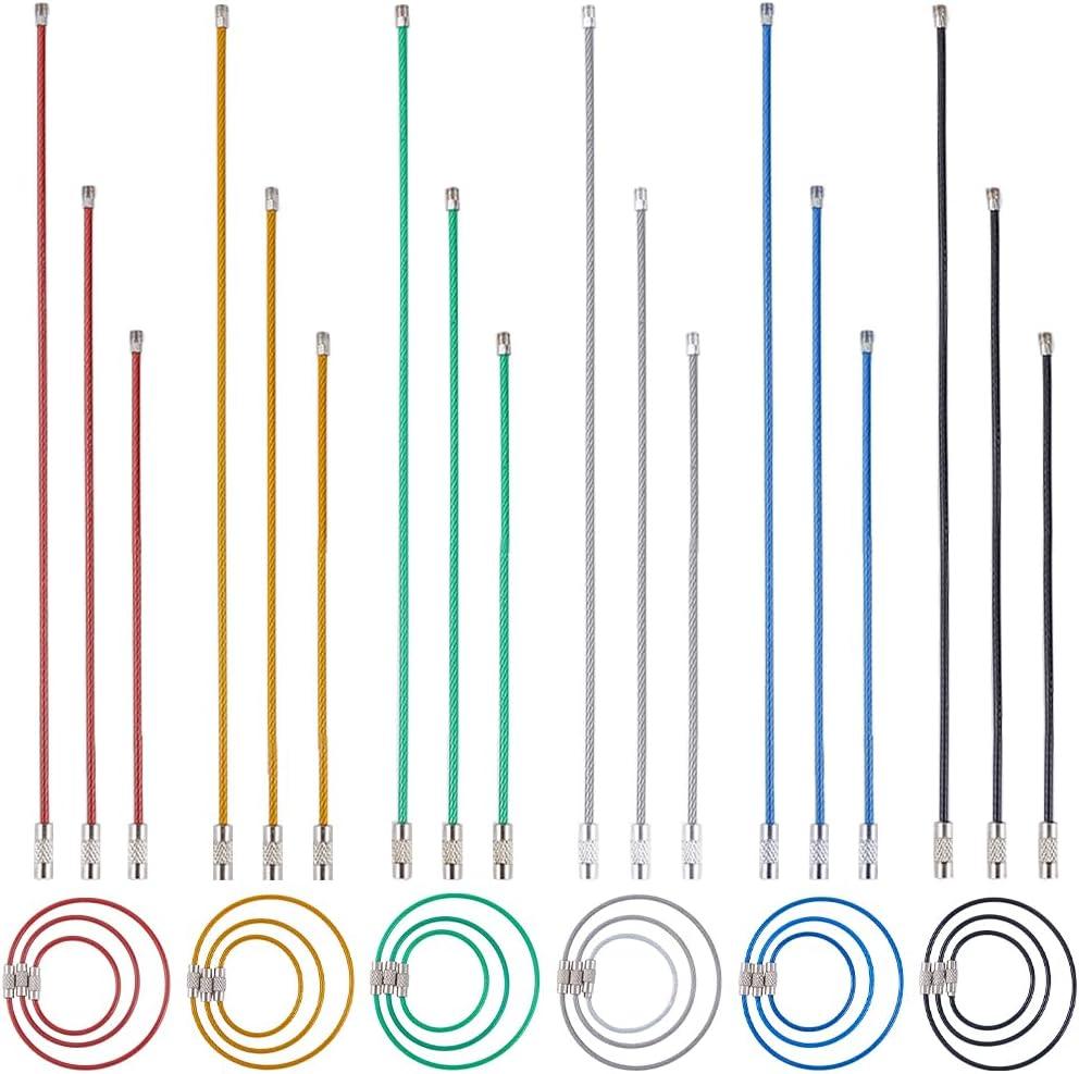 SUNNYCLUE 1 Box 36Pcs 6 Colors 2mm Wire Keychain Cable Stainless Steel Cable Wire Key Chain Colorful 4.61/5.98/8.15 Inch Heavy Duty Hanging Keyring Loops for Keychains Luggage ID Tag Keeper DIY Crafts
