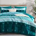 Xruibed Teal Queen Comforter Set 7 Pieces, Boho Striped Bed in a Bag Queen Size Soft Microfiber All Season Bedding Set with Comforter, Sheets, Pillowcases & Shams(90"90")