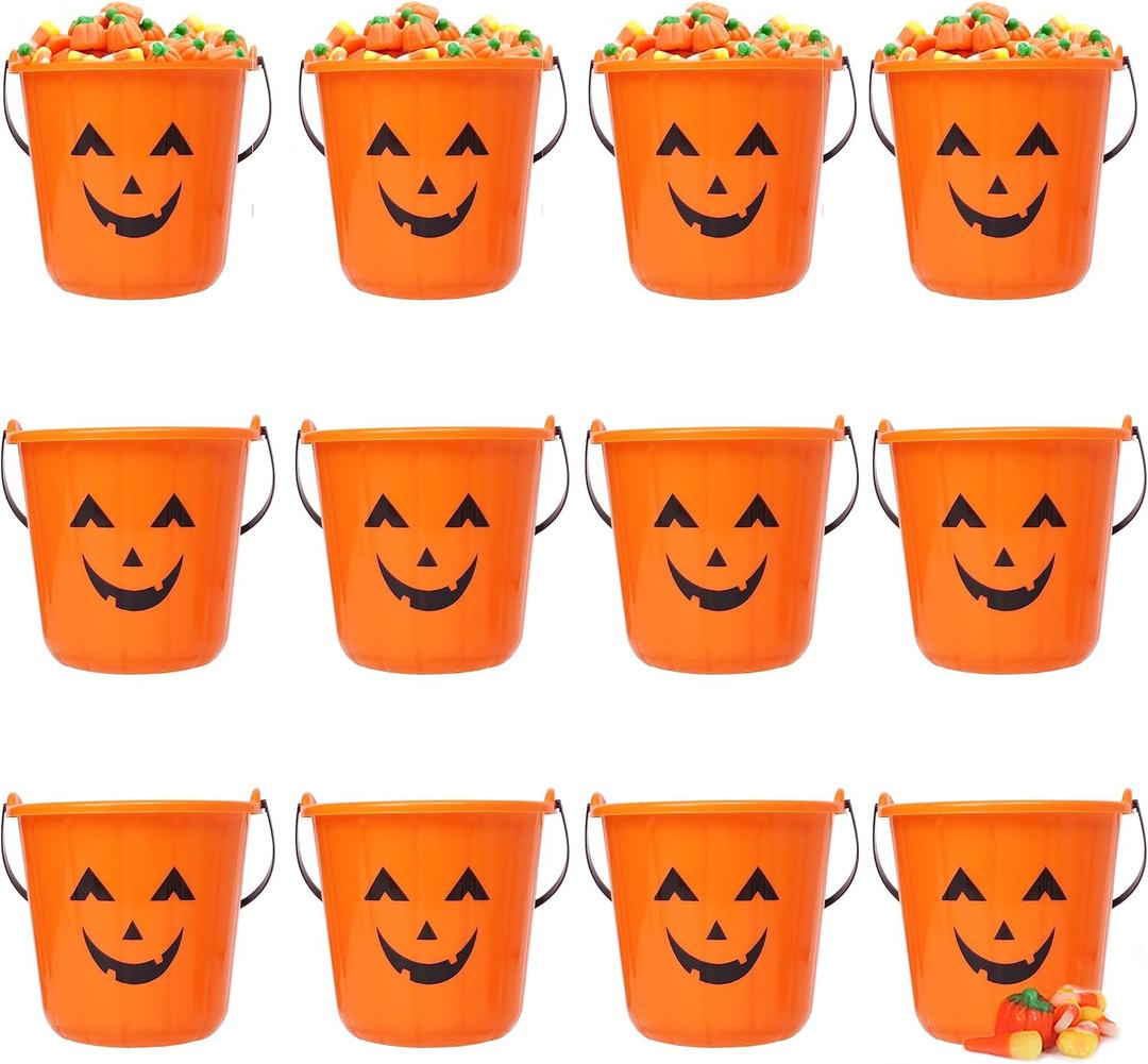 Triumpeek Halloween Pumpkin Trick Treat Buckets, 12 pcs Halloween Jack O Lantern Pails, Trick or Treat Bucket, Portable Plastic Candy Pumpkin Pails