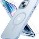 Miracase Magnetic for iPhone 14 Case 6.1 inch (Compatible with MagSafe)with 2X Screen Protectors Military-Grade Protection, Anti-Fingerprint Translucent Matte Phone Case Cover, Light Blue