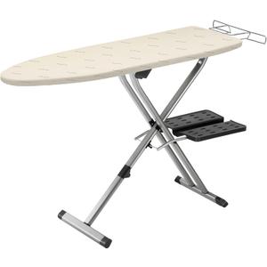 Rowenta Pro Compact Ironing Board with Hanger Rack 18 x 54 Inches Space Saving, Folding, 4 Legs IB9100,Beige