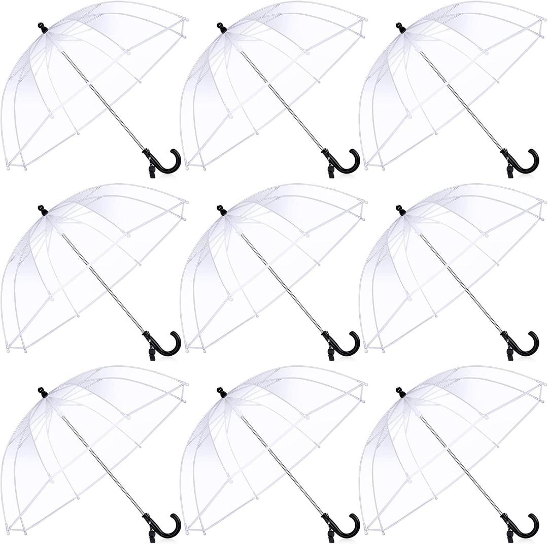 Kacctyen 9 Pcs Kids Clear Umbrella Pack Transparent Bubble Umbrella with Easy Grip Handle Dome Windproof Stick Umbrellas with Whistle for Toddler Boys and Girl Ages 3-7 Photoshoot Wedding