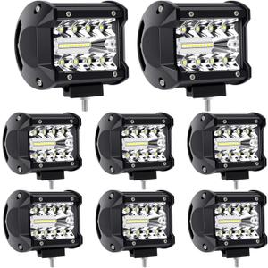 4 Inch Led Pod Lights 60W 12000LM Triple Row Spot Flood Combo Off Road Fog Driving Work Light for Truck ATV UTV SUV Boat, 8 Pack