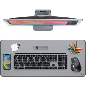 Logitech Desk Mat - Studio Series, Multifunctional Large Desk Pad, Extended Mouse Mat, Office Desk Protector with Anti-Slip Base, Spill-Resistant Durable Design, in Mid-Grey
