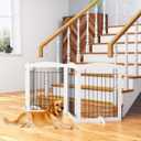 PAWLAND Extra Wide Dog gate for The House, Doorway, Stairs, Dog Fences Indoor, Freestanding Foldable Wooden Pet Gates for Dogs, Set of Support Feet Included, 96 in Wide 30 in Tall, 4 Panels White