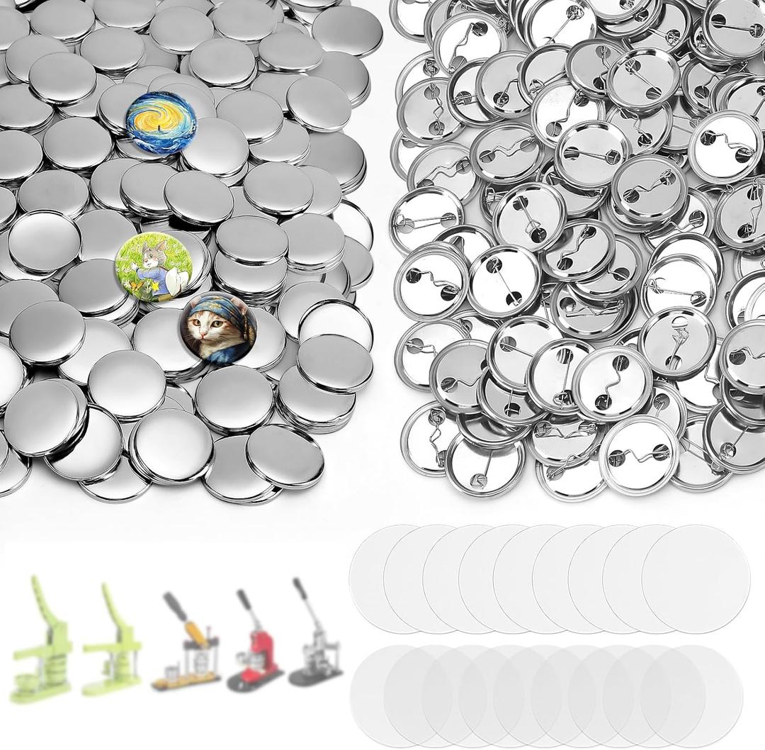 200Set 1.26 Inch Button Maker Supplies, 32mm Button Supplies Parts, Approx. 1.25 Inch Metal Blank Badge Parts with Blank Paper for Maker Machine Pin Maker Press