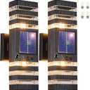 2 Pack Solar Outdoor Wall Lights with Motion Sensor 3-Mode Motion Outdoor Sconces 3000K 500LM Dusk to Dawn Solar Porch Light Fixtures Modern Up Down Exterior Wall Lamp for House Garage Front Door (Black)