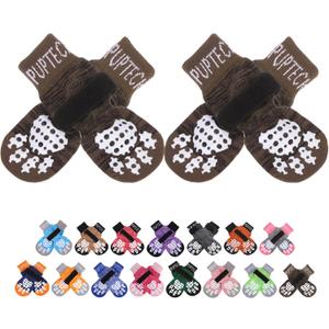 PUPTECK Anti-Slip Dog Socks with Double Sides Grips for Dogs Hardwood Floors Prevents Licking, Dog Shoes for Hot Pavement Traction Control for Senior Dogs, Coffee Brown S (Small (4 Count))