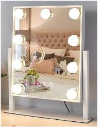 Kotdning Vanity Mirror with Lights, Lighted Vanity Mirror with 9 Dimmable Bulbs for Dressing Room & Bedroom,3 Color Lighting, Modes Detachable 10x Magnification 360°Ratation(White) 12" L x 14.4" W