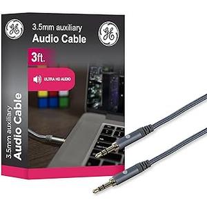 GE Home Electrical Pro 3.5mm Auxiliary Cable, 3ft Audio Cord, Premium Aux Cord for Car, Phone/Tablet, iPad, Home Stereo System and More, 33523