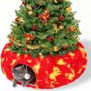 Cat Tunnel Christmas Tree Skirt - Christmas Cat Toy Circle Tunnel with Toy Ball, Soft Plush Multifunctional Decorative Cats Tunnels Bed for Indoor Cats(Red)