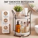 Qunclay 360 Rotating 2 Tier Wooden Tray Organizer Rustic Farmhouse Vanity Storage Large Capacity Round Organizer with Iron Frame for Cosmetics Perfume Skincare Kitchen Counter Bathroom Coffee Station
