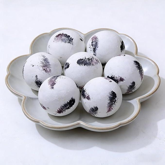 vskikris Set of 6 Decorative Orbs for Centerpiece Bowls for Dining Table Centerpiece Decor  2.6in Feather Pattern Orb  Coffee Table Decor Ball  Bowl Excluded
