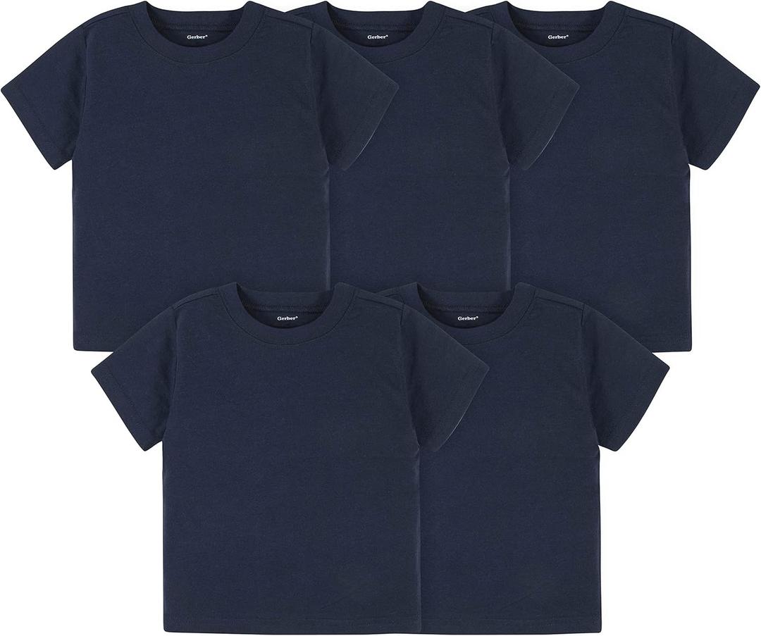 Gerber Baby Toddler 5-Pack Solid Short Sleeve T-Shirts Jersey 160 GSM (Navy)