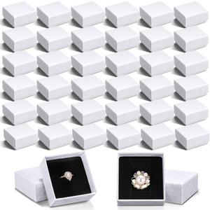 Landical 100 Pcs Jewelry Ring Gift Box 2'' x 2'' x 1'' Cardboard Earring Ring Boxes Small Gift Box with Velvet and Sponge Liner Pendant Case Bulk for Necklace Bracelet Earring Display Wedding (White)