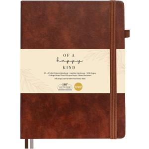 Classic Lined Journal Notebook 8.5x11" A4 Hardcover Leather - Brown - 200 Pages College Ruled Large with Sticky Tabs, Pockets, and Pen Loop for Writing and Journaling - Big Hardback Men and Women