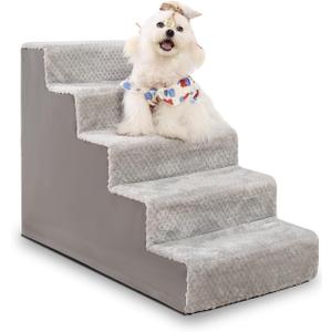 Dog Stairs for Small Dogs,22" H,5-Step Dog Steps for High Bed Couch and Sofa,Pet Stairs for Dogs and Cats Climbing with Non-Slip Bottom and Washable Cover,Light Grey