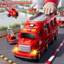 KIZONLY Fire Truck Toys for Toddler 1-3 3-5, 5-in-1 Fire Car Carrier Vehicle Set for Girls 1 2 3 4 5 6 Years Old, Transport Car with Light Sound, Birthdays Gifts for Kids Girls Aged 3-9