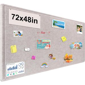 Large Bulletin Board, Foldable 72x48 Inches Cork Board Alternative, Large Felt Board Decorative Pin Board for Wall, Foldable Photo Board Self-Adhesive Vision Board with 36 Pushpins Light Khaki