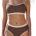 MOOSLOVER Women Bandeau High Waisted Bikini Sets Cheeky High Cut Swimsuit 2 Piece Bathing Suits (Brown, M)