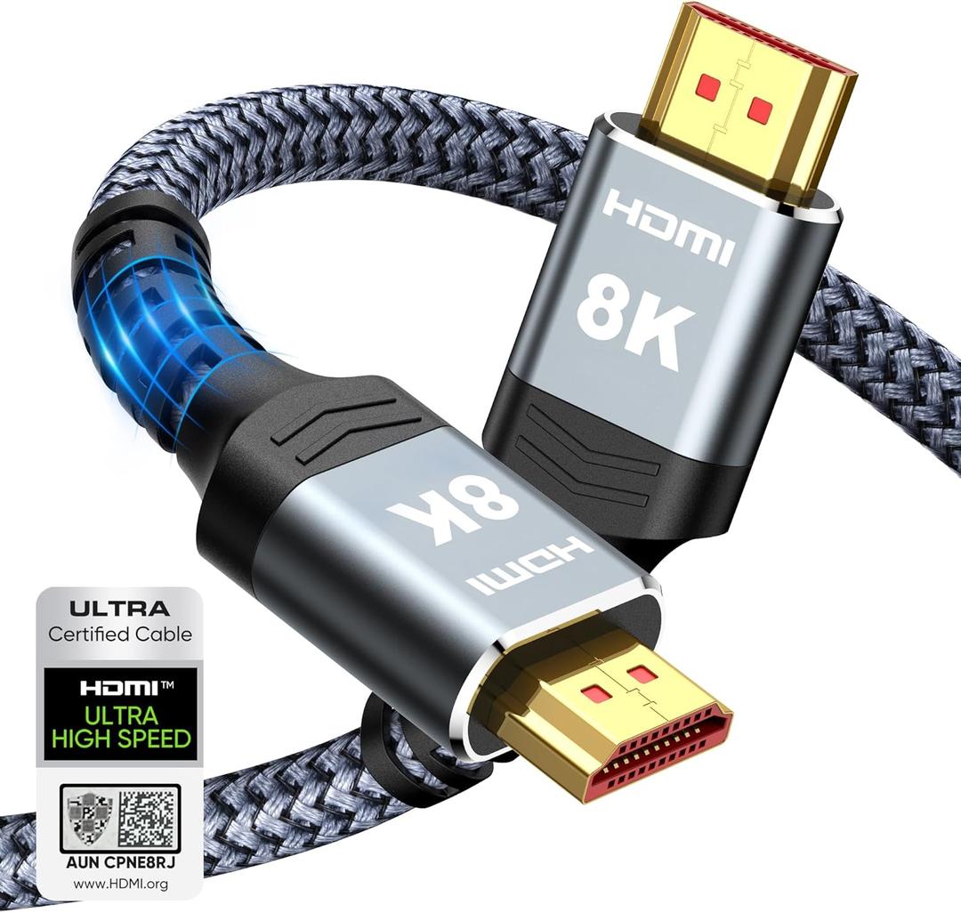 Highwings 8K 10K 4K HDMI Cable 48Gbps 6.6FT/2M, Certified Ultra High Speed HDMI Cable Braided Cord-4K@120Hz 8K@60Hz, DTS:X, HDCP 2.2 & 2.3, HDR 10 Compatible with Roku TV/PS5/HDTV/Blu-ray (Grey)