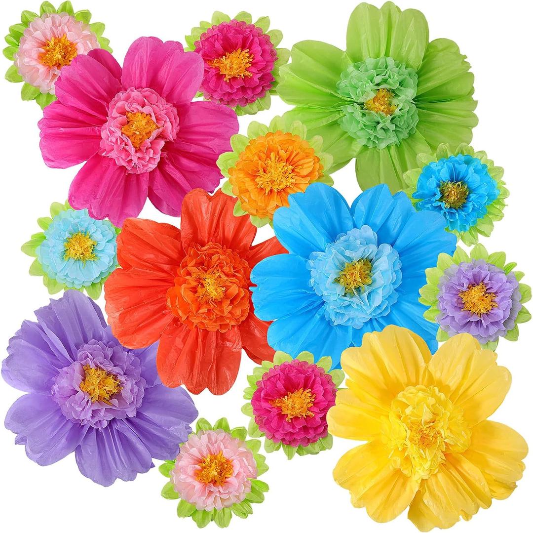TaoBary 12 Pcs Large Colorful Tissue Paper Flowers 20" Giant Fiesta Paper Pom Poms Mexican Birthday Decorations for Wall Wedding Backdrop Centerpiece Tea Party Supplies (Rainbow Color)