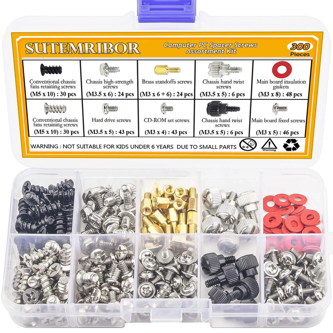 300PCS Personal Computer Screw Standoffs Set Kit for Hard Drive Computer Case Motherboard Fan Power Graphics