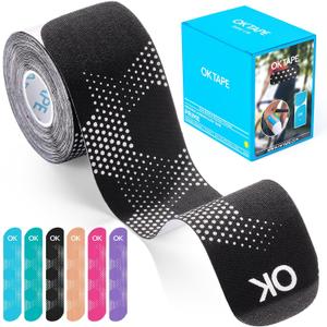 OK TAPE Synthetic Kinesiology Tape Precut Strips, Waterproof Elastic Athletic Tape for Pain Relief & Muscle Support, Reflective Design, 2in x 16.4ft Roll, 20 PCS -Black