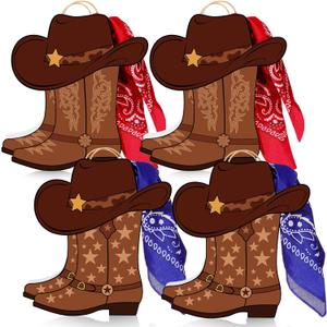 Mooliwe 16 Pcs Western Cowboy Cowgirl Boots Gift Paper Bags with Paisley Bandanas Western Themed Favors Western Kraft Paper Bags Bachelor Party Last Rodeo Party Supplies (Brown)