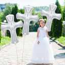 6 Pcs 34 Inch Cross Balloon Jumbo Baptism Large Memorial Balloons Communion Christening Religious Foil Party Balloon for Xmas Home Outdoor Decorations(Silver)