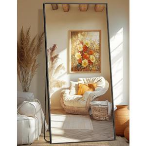 Full Length Mirror, 75"x35" Standing Floor Full Body Mirror for Wall with Aluminum Alloy Frame for Bedroom, Living Room, Dressing Room(Black)