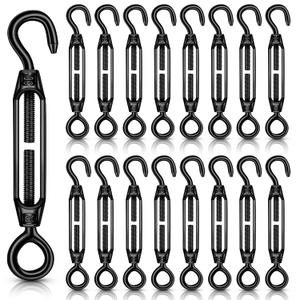 Chumia 16 Pcs M6/5/4 Turnbuckle Hook and Eye 304 Stainless Steel Heavy Duty Turnbuckle for Cables Wire Rope Tension Sun Shade Railing Sail Hardware Hanging DIY String Light Tent(M-Four,Black)